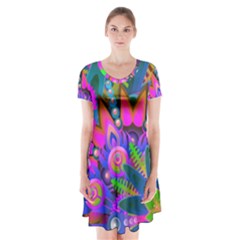 Abstract Digital Art  Short Sleeve V-neck Flare Dress