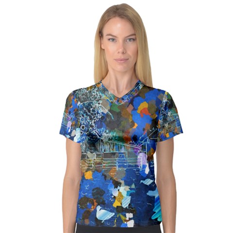 Abstract Farm Digital Art Women s V-neck Sport Mesh Tee by Nexatart