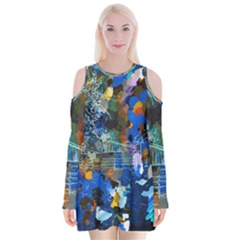 Abstract Farm Digital Art Velvet Long Sleeve Shoulder Cutout Dress by Nexatart