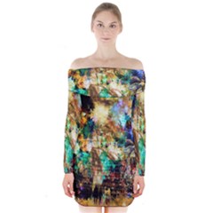 Abstract Digital Art Long Sleeve Off Shoulder Dress