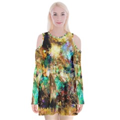 Abstract Digital Art Velvet Long Sleeve Shoulder Cutout Dress by Nexatart