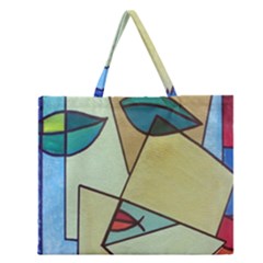 Abstract Art Face Zipper Large Tote Bag