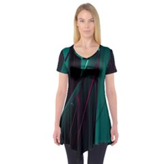 Abstract Green Purple Short Sleeve Tunic  by Nexatart