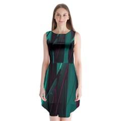 Abstract Green Purple Sleeveless Chiffon Dress  