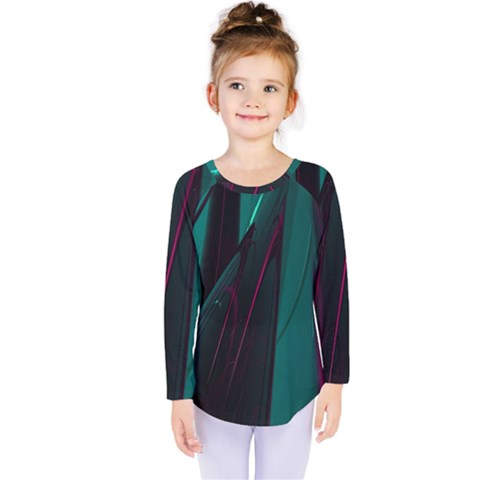 Abstract Green Purple Kids  Long Sleeve Tee by Nexatart