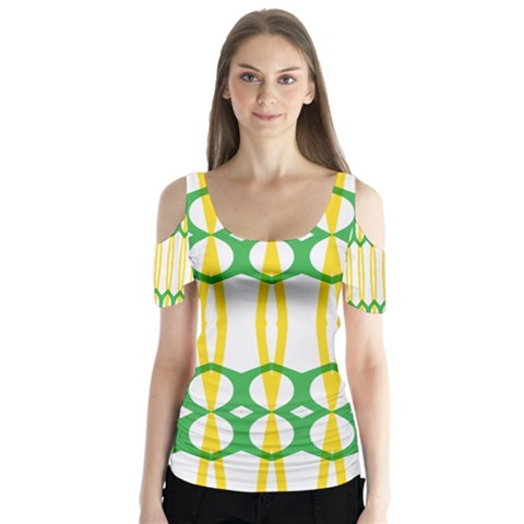 Green Yellow Shapes                                                    Butterfly Sleeve Cutout Tee by LalyLauraFLM