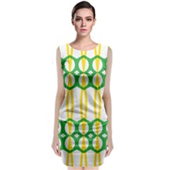 Green Yellow Shapes                                                                      	sleeveless Velvet Midi Dress