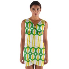 Green Yellow Shapes                                                    Wrap Front Bodycon Dress