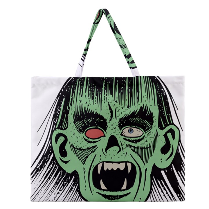 Zombie Face Vector Clipart Zipper Large Tote Bag