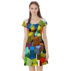 Cubes Assorted Random Toys Short Sleeve Skater Dress