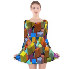 Cubes Assorted Random Toys Long Sleeve Velvet Skater Dress