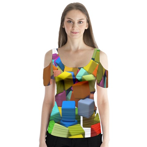 Cubes Assorted Random Toys Butterfly Sleeve Cutout Tee  by Nexatart