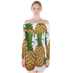 Pineapples Tropical Fruits Foods Long Sleeve Off Shoulder Dress