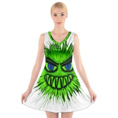 Monster Green Evil Common V-neck Sleeveless Skater Dress by Nexatart