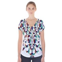 Damask Decorative Ornamental Short Sleeve Front Detail Top by Nexatart