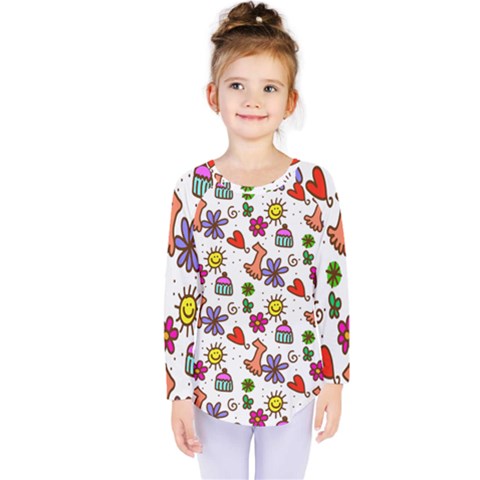 Doodle Pattern Kids  Long Sleeve Tee by Nexatart