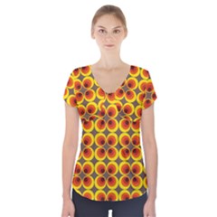 Seventies Hippie Psychedelic Circle Short Sleeve Front Detail Top by Nexatart