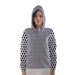 Diamond Black White Shape Abstract Hooded Wind Breaker (women) by Nexatart