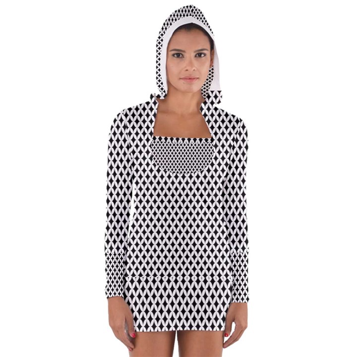 Diamond Black White Shape Abstract Women s Long Sleeve Hooded T-shirt