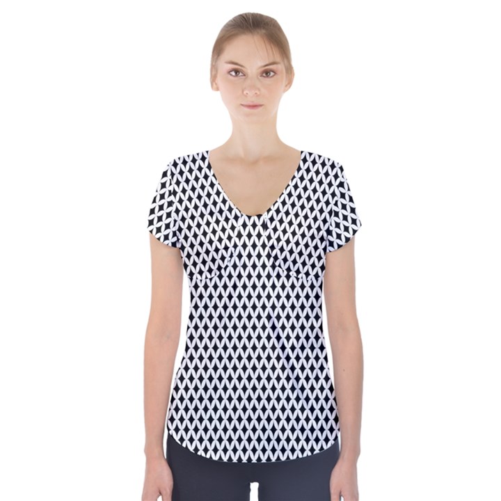 Diamond Black White Shape Abstract Short Sleeve Front Detail Top