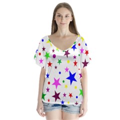 Stars Pattern Background Colorful Red Blue Pink Flutter Sleeve Top