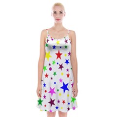 Stars Pattern Background Colorful Red Blue Pink Spaghetti Strap Velvet Dress by Nexatart