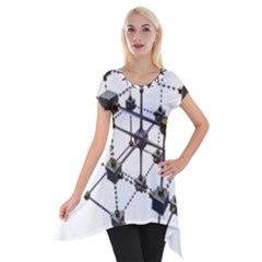 Grid Construction Structure Metal Short Sleeve Side Drop Tunic by Nexatart