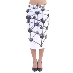 Grid Construction Structure Metal Velvet Midi Pencil Skirt