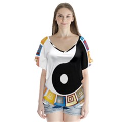 Yin Yang Eastern Asian Philosophy Flutter Sleeve Top