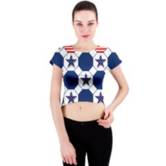 Patriotic Symbolic Red White Blue Crew Neck Crop Top by Nexatart