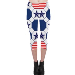 Patriotic Symbolic Red White Blue Capri Leggings  by Nexatart