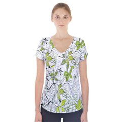 Floral Pattern Background Short Sleeve Front Detail Top by Nexatart