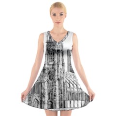 York Cathedral Vector Clipart V-neck Sleeveless Skater Dress by Nexatart