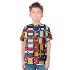 Europe Flag Star Button Blue Kids  Cotton Tee