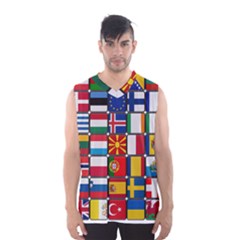 Europe Flag Star Button Blue Men s Basketball Tank Top by Nexatart