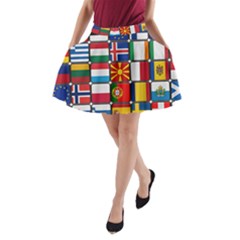 Europe Flag Star Button Blue A-line Pocket Skirt