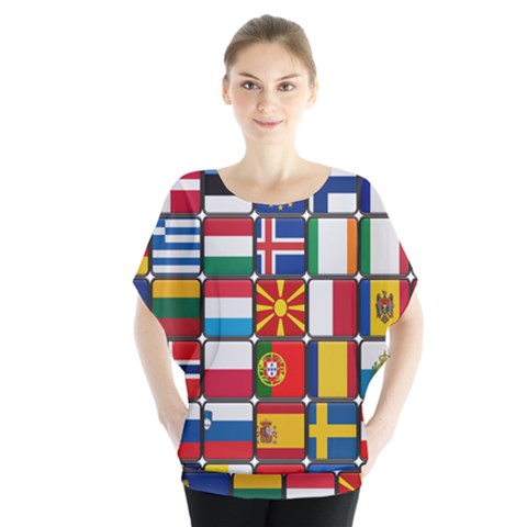 Europe Flag Star Button Blue Blouse by Nexatart