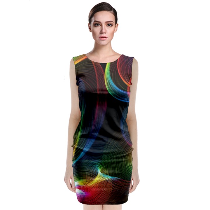 Abstract Rainbow Twirls Sleeveless Velvet Midi Dress