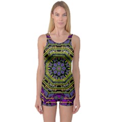 Wonderful Peace Flower Mandala One Piece Boyleg Swimsuit by pepitasart