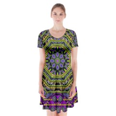 Wonderful Peace Flower Mandala Short Sleeve V-neck Flare Dress