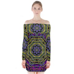 Wonderful Peace Flower Mandala Long Sleeve Off Shoulder Dress