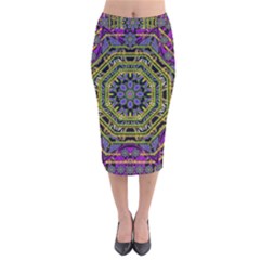 Wonderful Peace Flower Mandala Velvet Midi Pencil Skirt