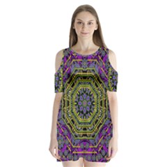 Wonderful Peace Flower Mandala Shoulder Cutout Velvet  One Piece by pepitasart