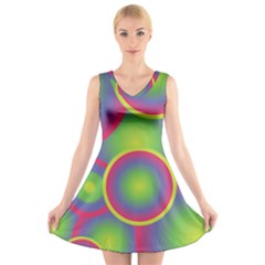 Background Colourful Circles V-neck Sleeveless Skater Dress by Nexatart