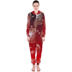 Background Red Blow Balls Deco Hooded Jumpsuit (ladies) 