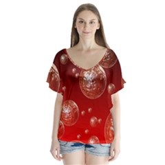 Background Red Blow Balls Deco Flutter Sleeve Top