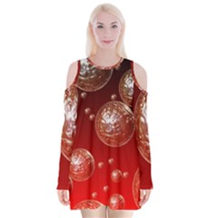 Background Red Blow Balls Deco Velvet Long Sleeve Shoulder Cutout Dress by Nexatart