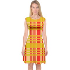 Check Pattern Capsleeve Midi Dress