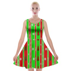 Christmas Paper Pattern Velvet Skater Dress