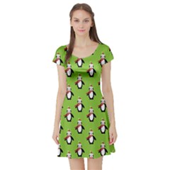 Christmas Penguin Penguins Cute Short Sleeve Skater Dress by Nexatart